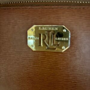 Ralph Lauren Brown Leather Crossbody with Gold RL Plaque